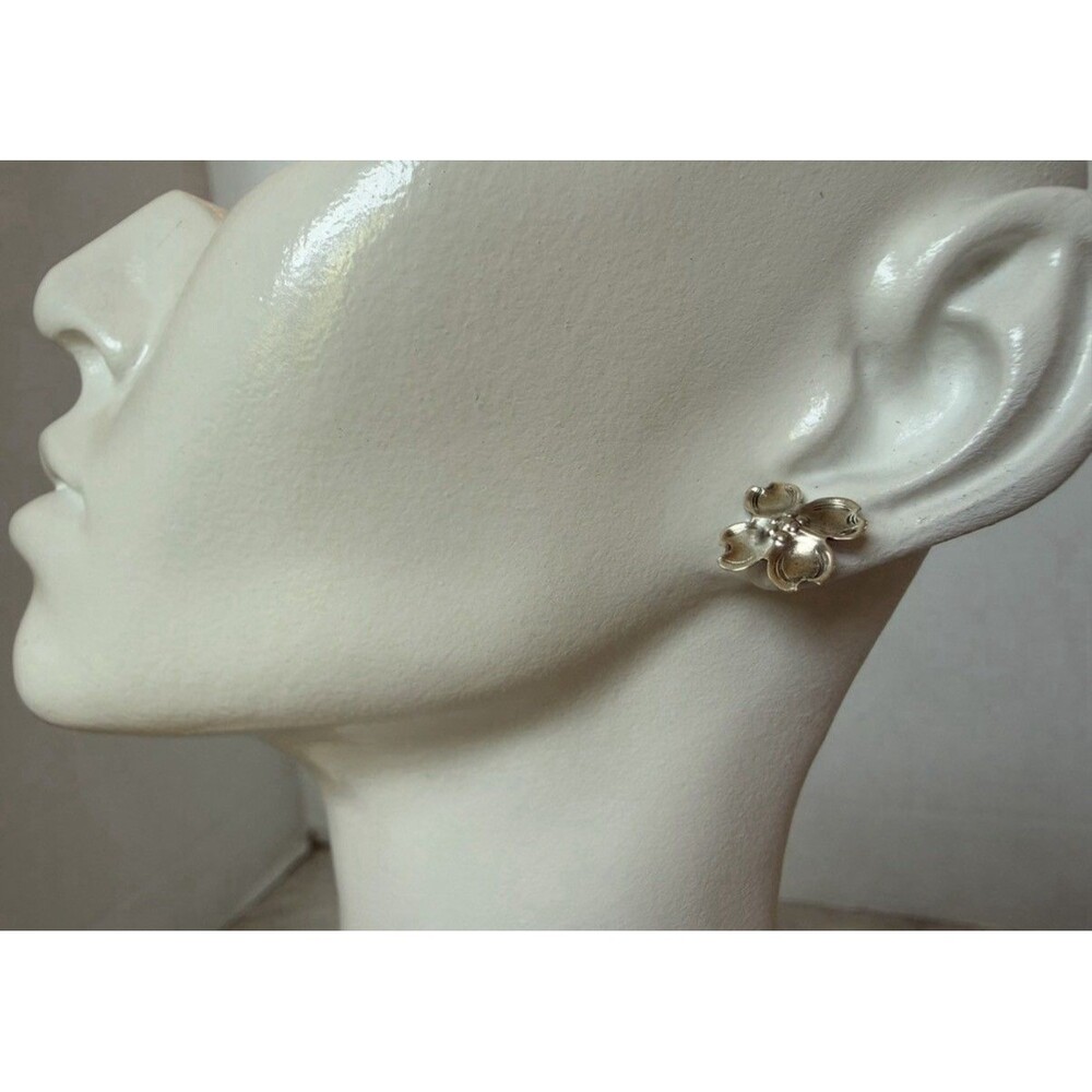 Stuart Nye Dogwood Earrings 925 Sterling Silver Gold Wash 1940s Vintage